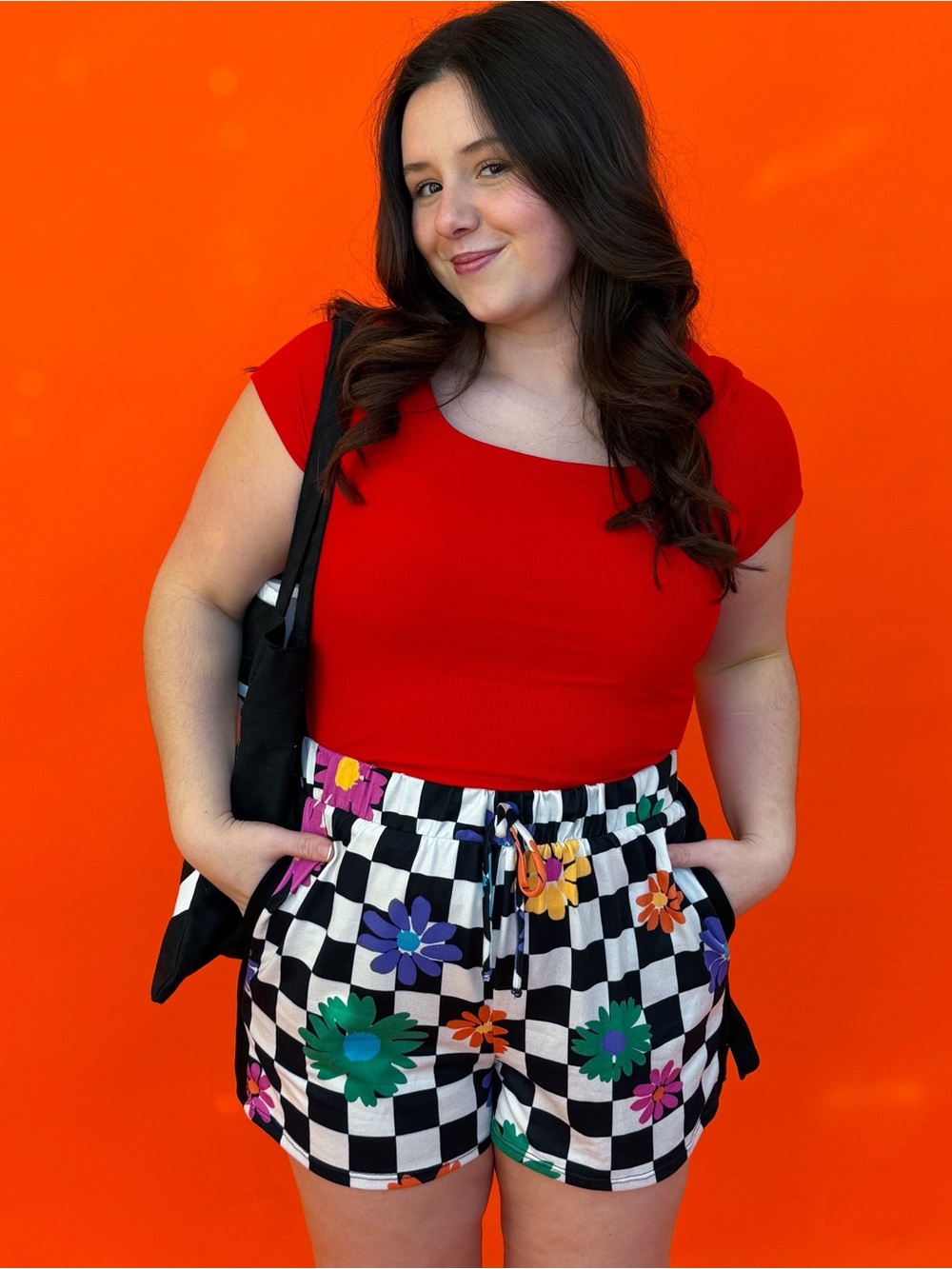Black & White Flower Checker Shorts